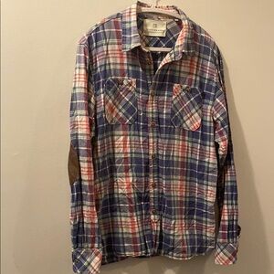 Scotch & Soda Men's Plaid Shirt - Blue and Red - large - elbow patches